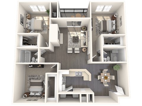 Floor plan for 3 beds, 2 baths, 1321 sqft